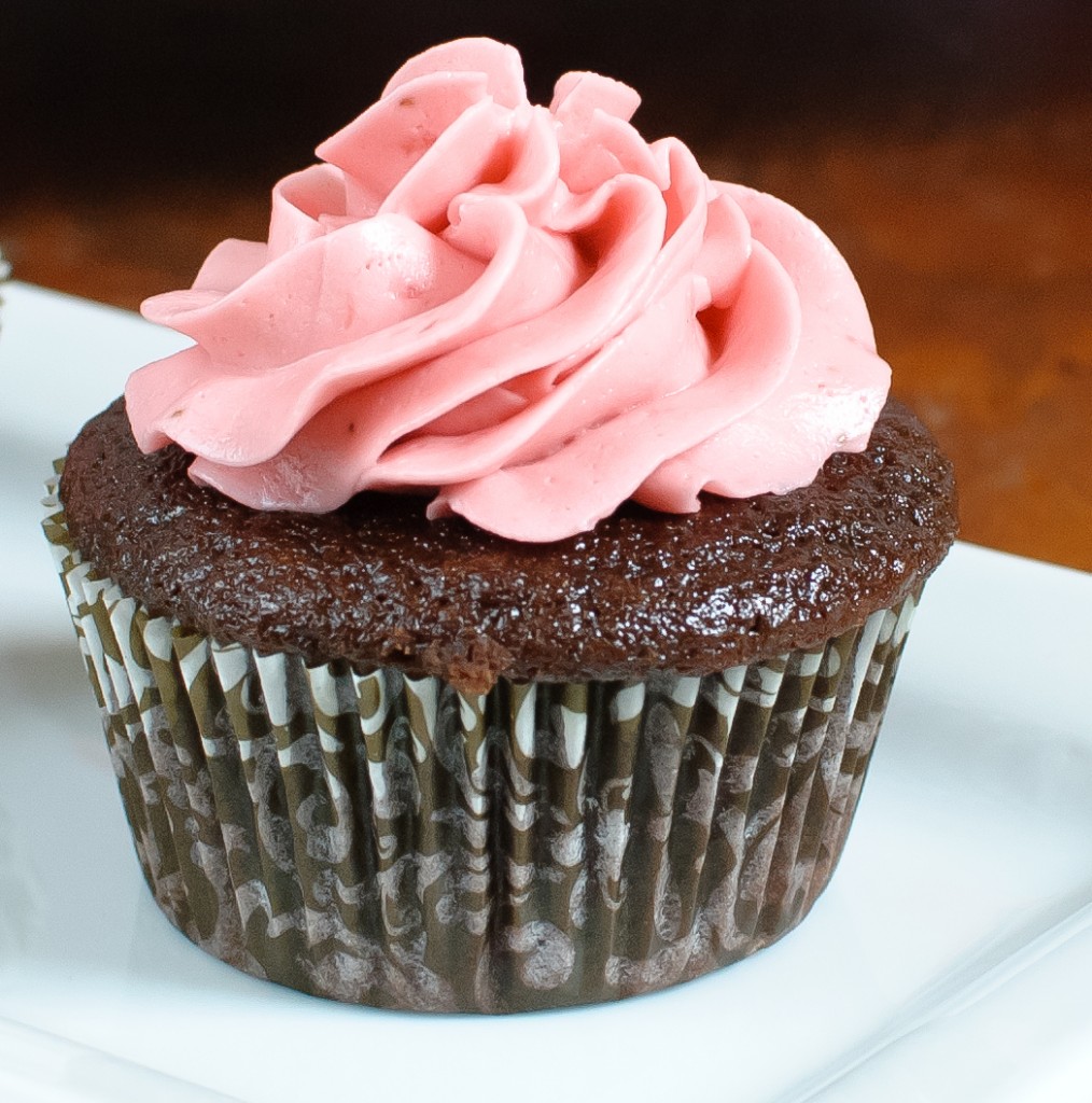 Chocolate cupcakes with Strawberry Swiss Meringue Buttercream