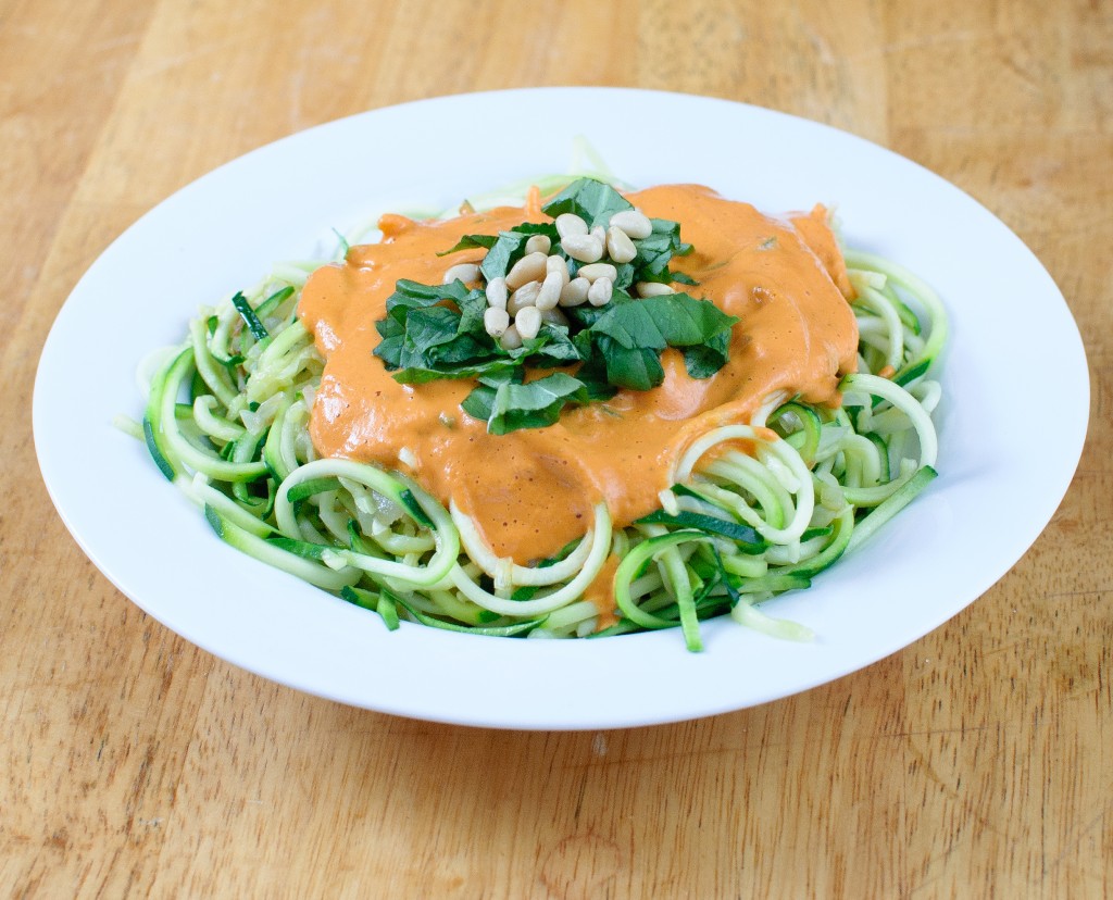 Zucchini Noodles with Vegan Roasted Red Pepper Cream Sauce