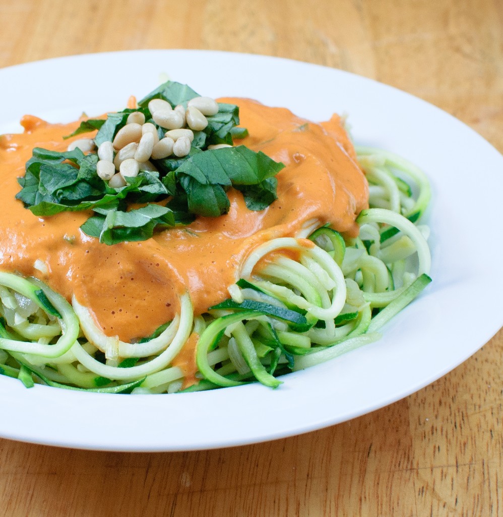 Zucchini Noodles with Vegan Roasted Red Pepper Cream Sauce