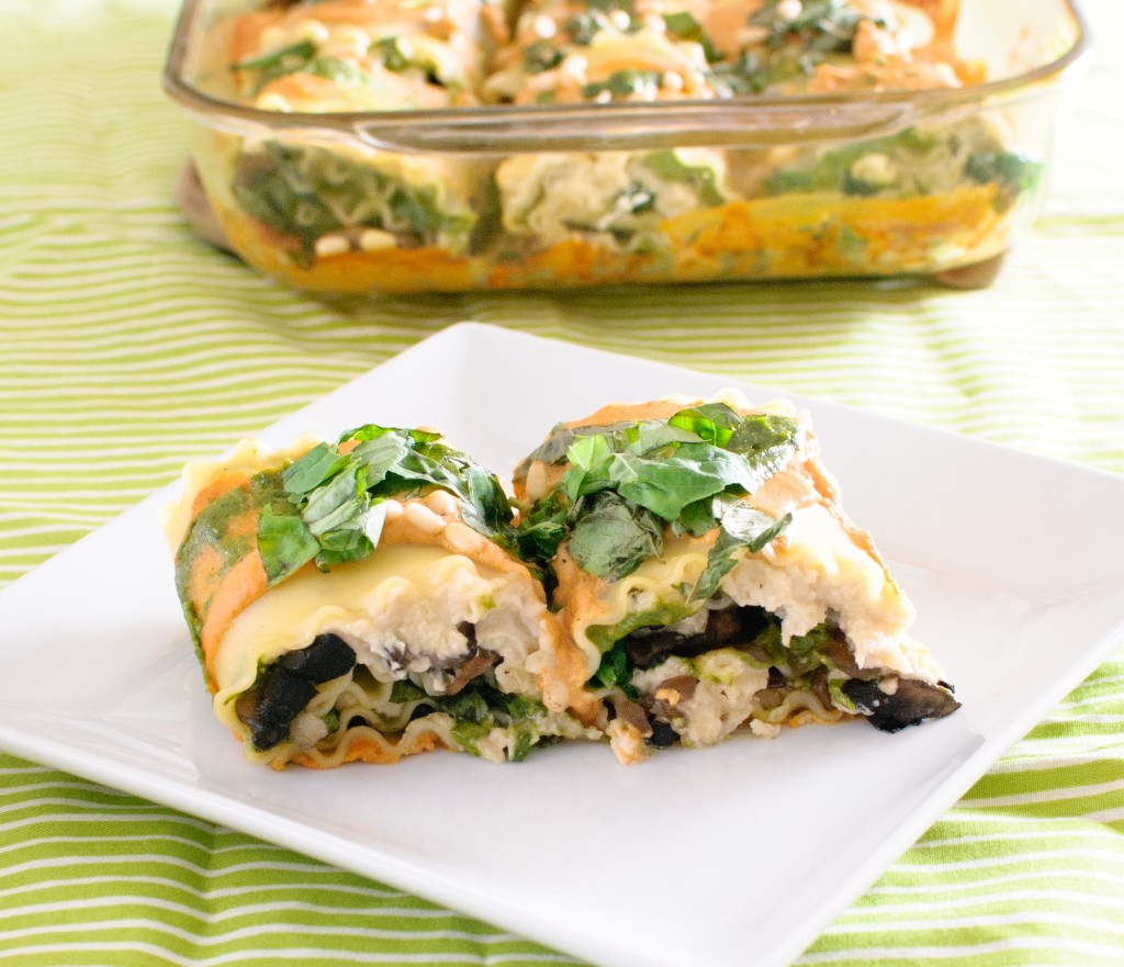 Vegan Spinach and Mushroom Lasagna Rolls