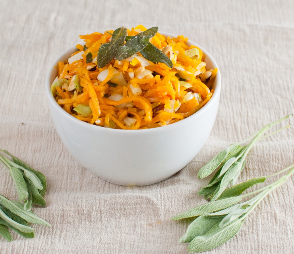 Butternut Squash Noodles with Leeks and Toasted Hazelnuts