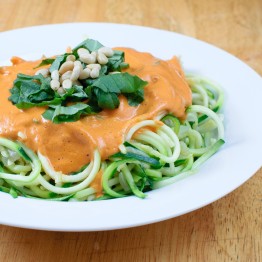 Zucchini Noodles with Vegan Roasted Red Pepper Cream Sauce