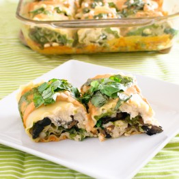 Vegan Spinach & Mushroom Lasagna Rolls with Sun-dried Tomato Cream Sauce